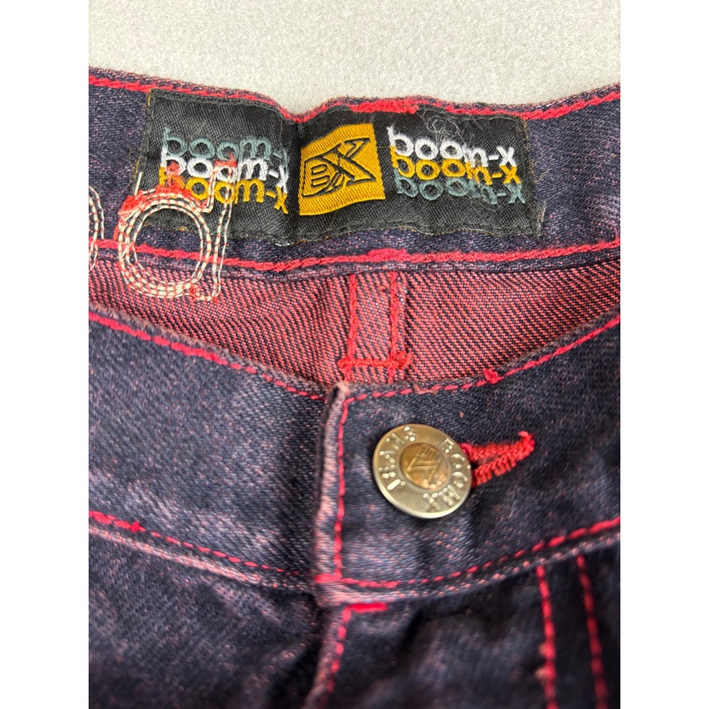NWT BoomX Vintage Y2K Baggy Denim Jorts Shorts Mens 36 Red Contrast Stitch Fade - Picture 2 of 8